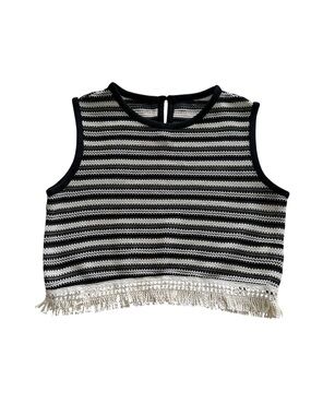 SHEIN Cream and Black Knit Fringe Top Size Medium